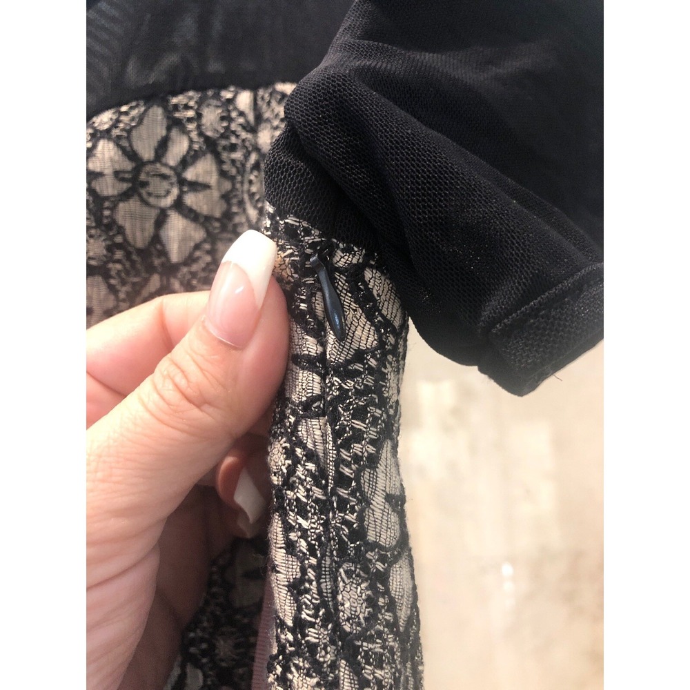 NWT A'reve Ivory Black Lace Sweetheart Fit Flare Dress Anthropologie Large - Picture 9 of 10